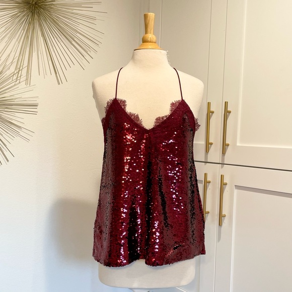 CAMI NYC The Racer Sequin Camisole Oxblood Size Large - Picture 6 of 12